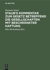 book Staub's Kommentar zum Gesetz betreffend die Gesellschaften mit beschränkter Haftung