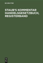 book Staub’s Kommentar Handelsgesetzbuch, Registerband