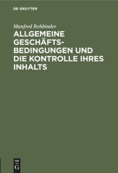 book Allgemeine Geschäftsbedingungen und die Kontrolle ihres Inhalts