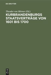 book Kurbrandenburgs Staatsverträge von 1601 bis 1700