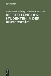 book Die Stellung der Studenten in der Universität