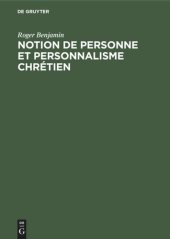 book Notion de personne et personnalisme chrétien