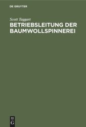 book Betriebsleitung der Baumwollspinnerei