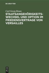 book Staatsangehörigkeitswechsel und Option im Friedensvertrage von Versailles