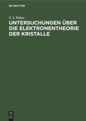 book Untersuchungen über die Elektronentheorie der Kristalle