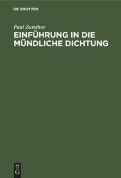 book Einführung in die mündliche Dichtung