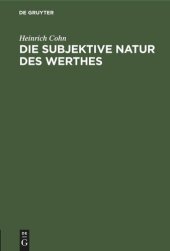 book Die subjektive Natur des Werthes