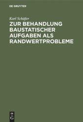 book Zur Behandlung baustatischer Aufgaben als Randwertprobleme