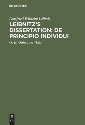 book Leibnitz's Dissertation: De principio individui