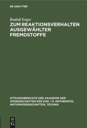 book Zum Reaktionsverhalten ausgewählter Fremdstoffe