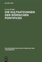 book Die Kultsatzungen der Römischen Pontifices