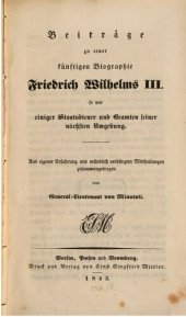 book Beiträge zu einer künftigen Biographie Friedrich Wilhelms III. so wie einiger Staatsdiener und Beamten seiner nächsten Umgebung