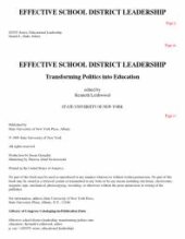 book Effective School District Leadership : Transforming Politics into Education