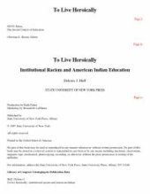 book To Live Heroically : Institutional Racism and American Indian Education