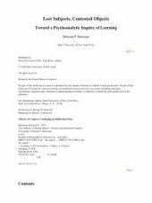 book Lost Subjects, Contested Objects : Toward a Psychoanalytic Inquiry of Learning