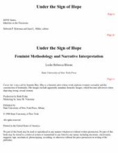 book Under the Sign of Hope : Feminist Methodology and Narrative Interpretation