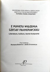 book Z punktu widzenia Szkoły Frankfurckiej. Literatura, kultura, teoria krytyczna