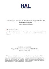 book Une analyse critique du débat sur la fragmentation du droit international. Thèse pour l’obtention du titre de Docteur en droit