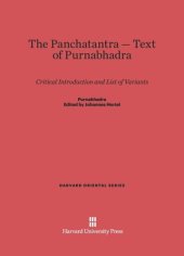 book The Panchatantra-Text of Purnabhadra: Critical Introduction and List of Variants