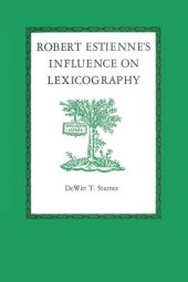 book Robert Estienne's Influence on Lexicography