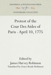 book Protest of the Cour Des Aides of Paris--April 10, 1775
