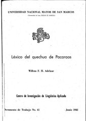 book Léxico del quechua de Pacaraos (familia quechua, Canta, Lima)