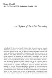 book In Defence of Socialist Planning