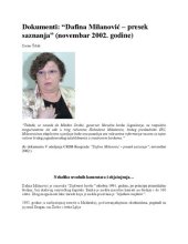 book Dokumenti: “Dafina Milanović – presek saznanja” (novembar 2002. godine)