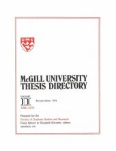 book McGill University Thesis Directory: Volume II: 1960-1973