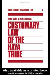 book Customary Law of the Haya Tribe, Tanganyika Territory (Cass Library of African Studies)