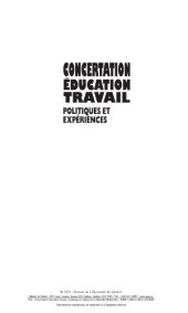 book Concertation, education, travail : Politiques et experiences