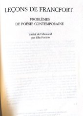 book Leçons de Francfort. Problèmes de poésie contemporaine