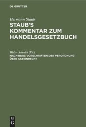 book Staub’s Kommentar zum Handelsgesetzbuch. Nachtrag Vorschriften der Verordnung über Aktienrecht: Vom 19. Sept. 1931