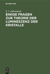 book Einige Fragen zur Theorie der Lumineszenz der Kristalle