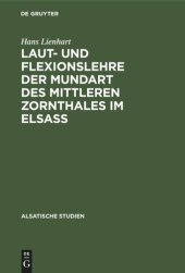 book Laut- und Flexionslehre der Mundart des mittleren Zornthales im Elsass