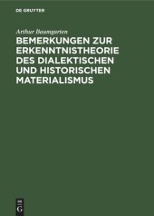 book Bemerkungen zur Erkenntnistheorie des dialektischen und historischen Materialismus