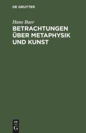 book Betrachtungen über Metaphysik und Kunst