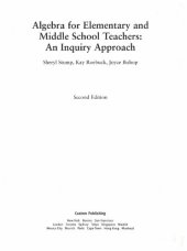 book Algebra for Elelementary and Middle School Teachers: An Inquiry Approach