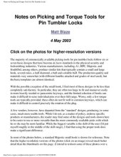 book Notes on Picking and Torque Tools for Pin Tumbler Locks