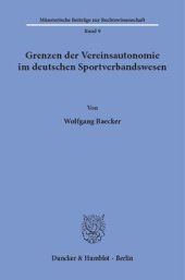 book Grenzen der Vereinsautonomie im deutschen Sportverbandswesen