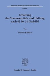 book Erhaltung des Stammkapitals und Haftung nach §§ 30, 31 GmbHG