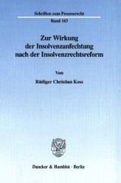 book Zur Wirkung der Insolvenzanfechtung nach der Insolvenzrechtsreform