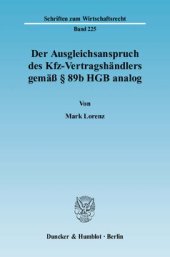 book Der Ausgleichsanspruch des Kfz-Vertragshändlers gemäß § 89b HGB analog