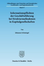 book Informationspflichten der Geschäftsführung bei Strukturmaßnahmen in Kapitalgesellschaften