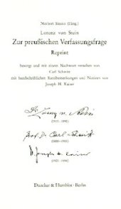 book Zur preußischen Verfassungsfrage. Reprint. Hrsg. von Norbert Simon: Erstveröffentlichung in: »Deutsche Vierteljahrs Schrift. Erstes Heft. 1852«. Verlegt durch W. Keiper Berlin, 1940. Besorgt und mit einem Nachwort versehen von Carl Schmitt. Mit handschrif