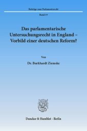 book Das parlamentarische Untersuchungsrecht in England - Vorbild einer deutschen Reform?