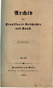 book Archiv für Frankfurts Geschichte und Kunst