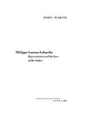 book Philippe Lacoue-Labarthe: representation and the loss of the subject