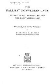 book The earliest Norwegian laws: being the Gulathing law and the Frostathing law