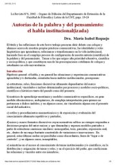 book Autorías de la palabra y del pensamiento: el habla institucional(izada)